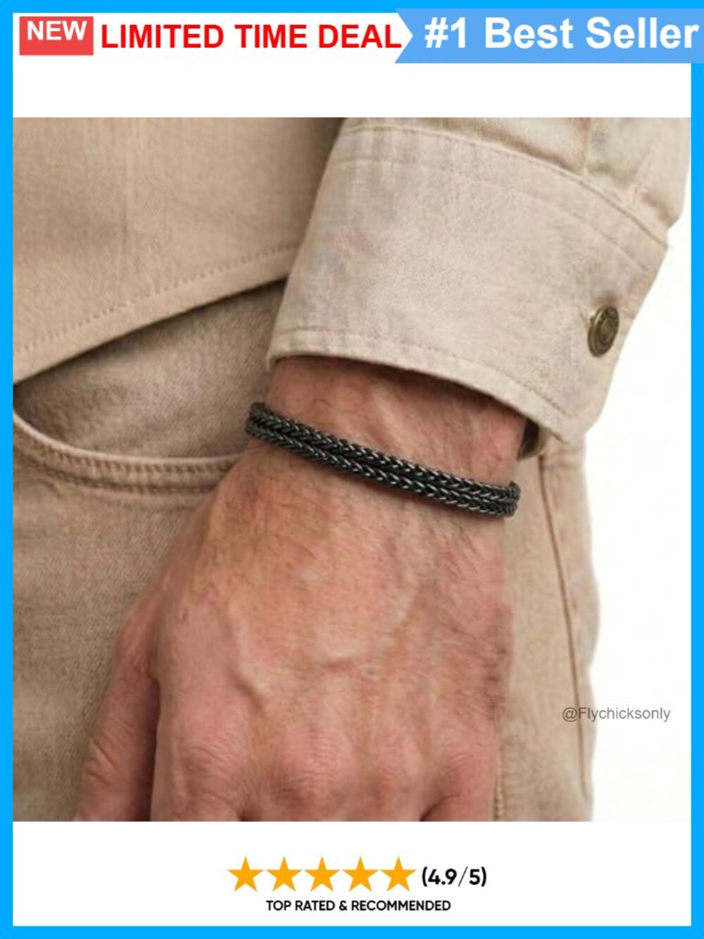 Stainless Steel Rope Chain Bracelet Non Tarnish Adjustable Gift for Men